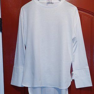 Zara, White Hi-Lo Long-Sleeve Top, Size Medium